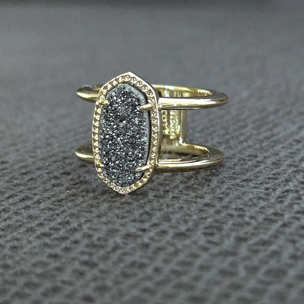 ✨️HP✨️ Kendra Scott "Elyse" Double✌️ Band Platinum Drusy Ring💍 - Picture 7 of 16